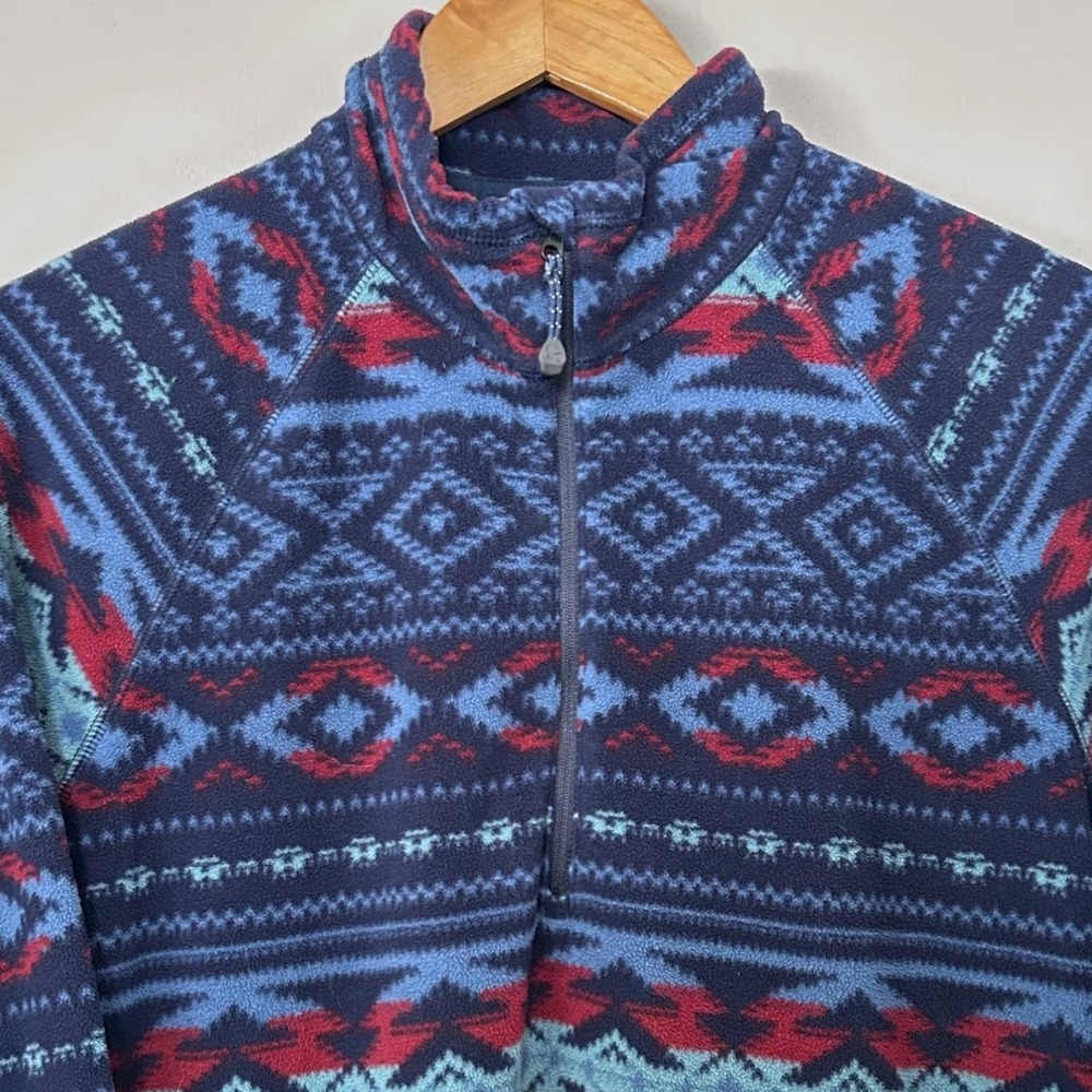 Eddie Bauer Fleece Pullover Womens XL Blue Aztec Geometric 1/4 Zip Southwestern